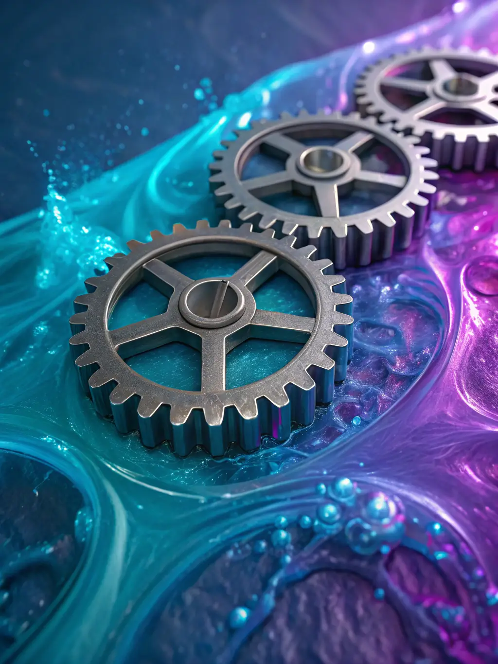 Abstract, futuristic image representing NorthForce's Automation Engine, with gears and robotic arms symbolizing efficiency and precision.