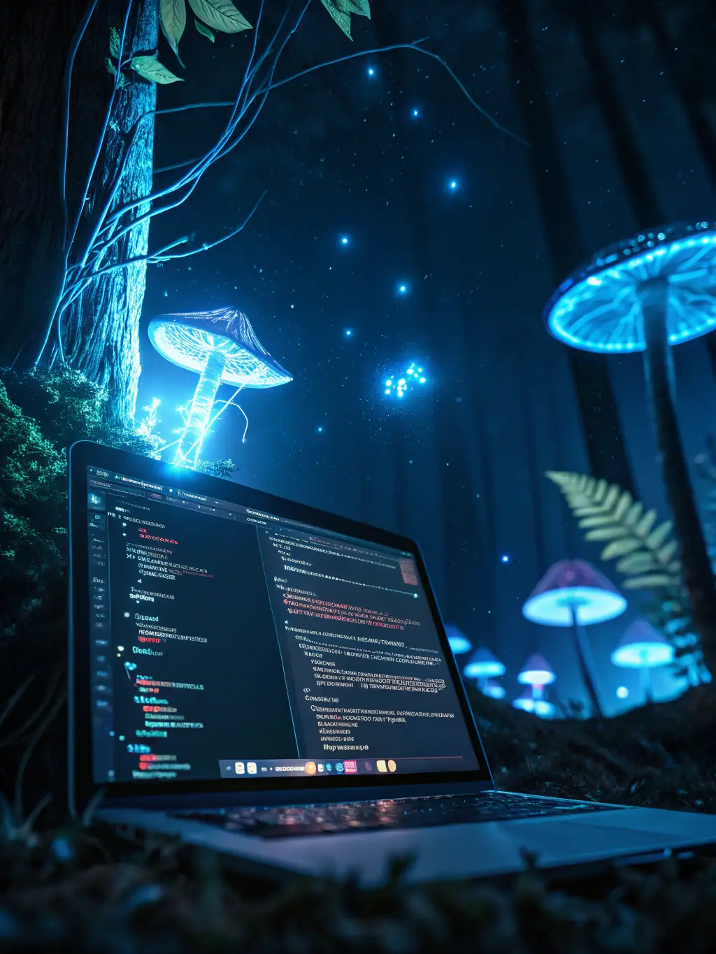 Abstract, bold image representing Custom Software Development, with lines of code forming a dynamic, abstract shape, symbolizing tailored solutions and innovation.