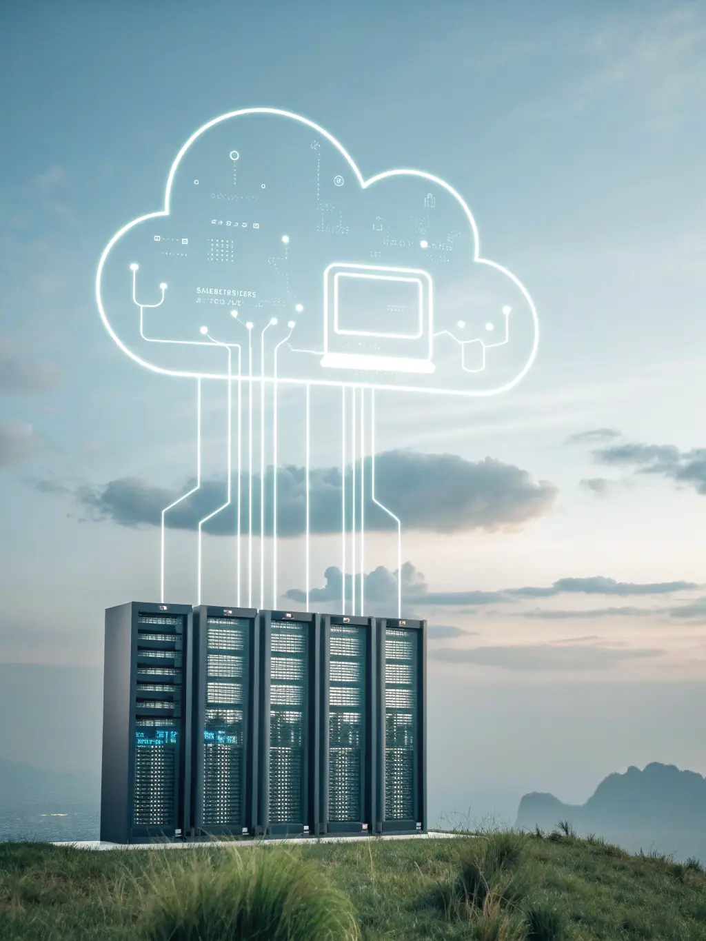 Abstract, futuristic image representing NorthForce's Cloud Infrastructure, with interconnected servers and a global network.